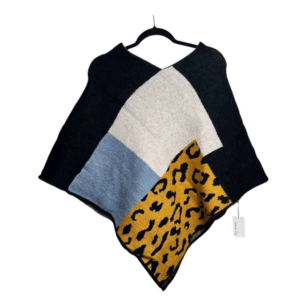 NWT AVENUE ZOE Patchwork Acrylic Poncho Shawl Animal Print - OSFM - Picture 2 of 4